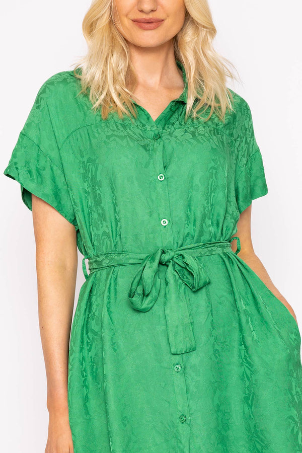 Carraig Donn Satin Jacquard Dress in Green