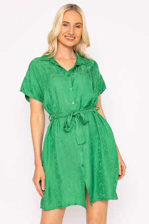 Carraig Donn Satin Jacquard Dress in Green