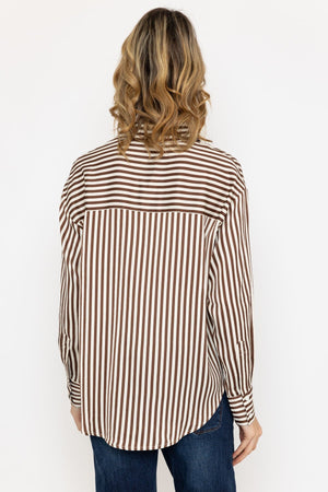 Carraig Donn Satin Stripe Shirt in Brown