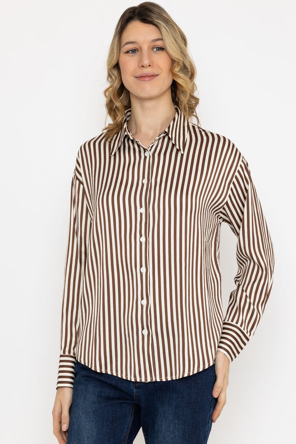 Carraig Donn Satin Stripe Shirt in Brown