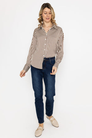 Carraig Donn Satin Stripe Shirt in Brown