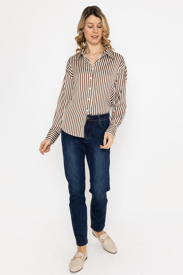 Carraig Donn Satin Stripe Shirt in Brown