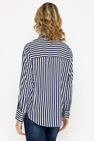 Carraig Donn Satin Stripe Shirt in Navy