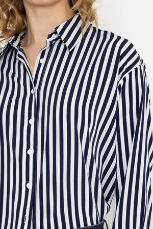 Carraig Donn Satin Stripe Shirt in Navy