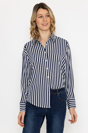 Carraig Donn Satin Stripe Shirt in Navy