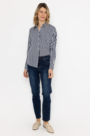 Carraig Donn Satin Stripe Shirt in Navy