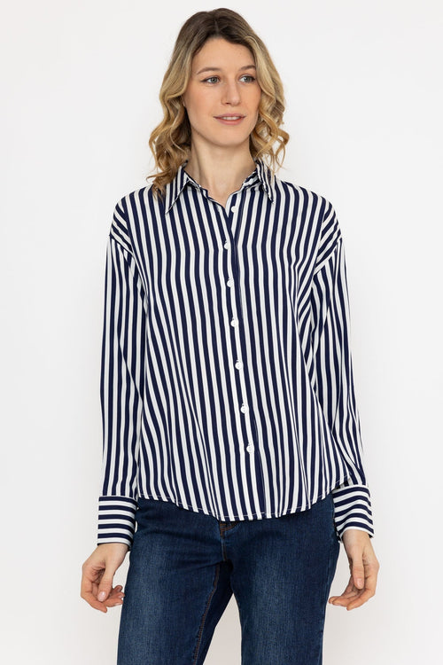 Satin Stripe Shirt in Navy