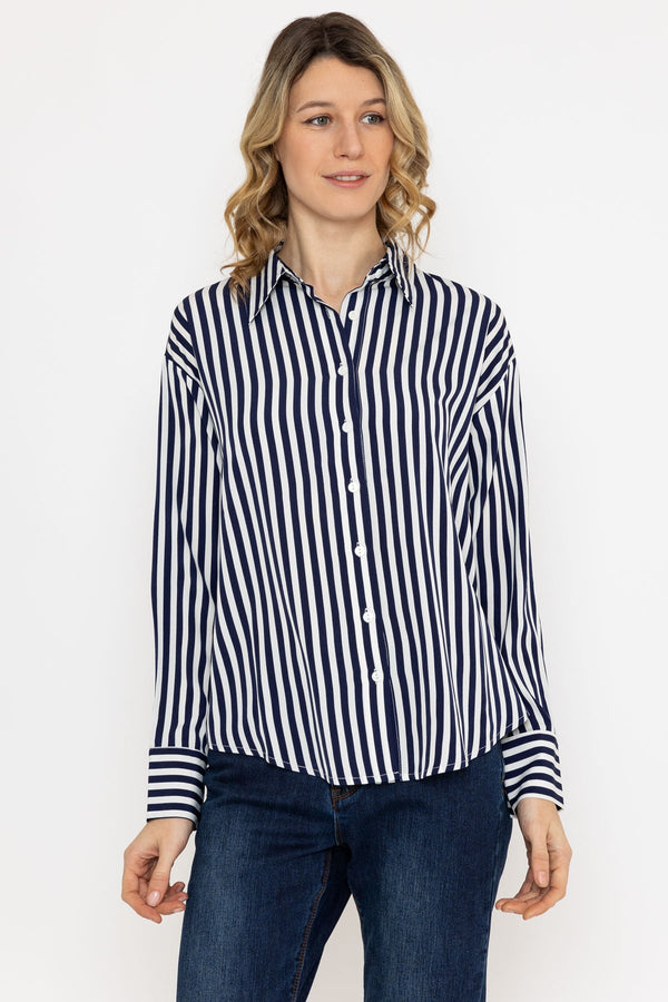 Carraig Donn Satin Stripe Shirt in Navy