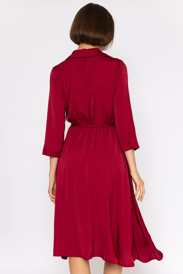 Carraig Donn Satin V-Neck Dress in Burgundy
