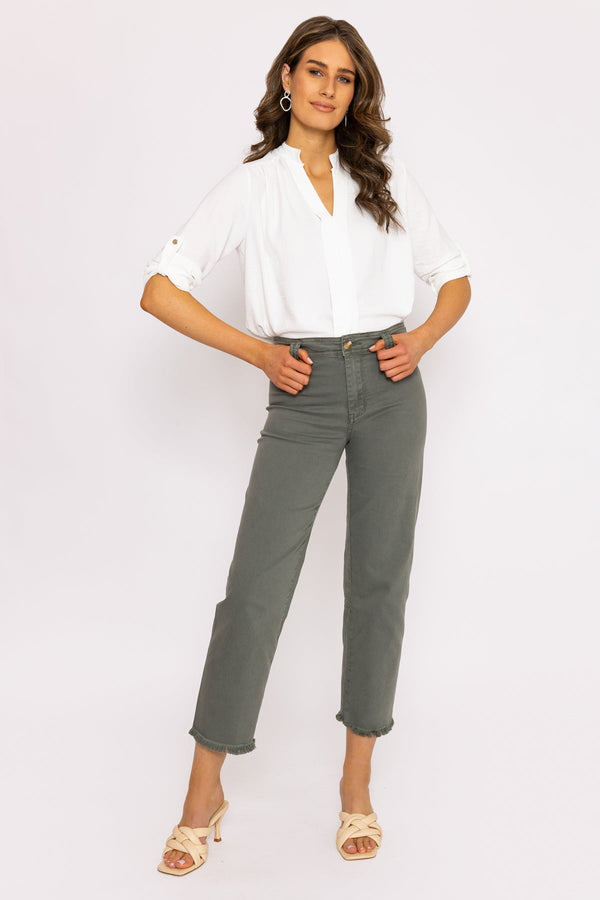 Carraig Donn Seamless Hem Jeans in Khaki
