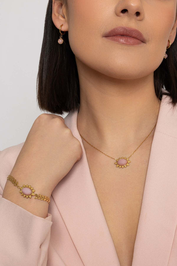 Carraig Donn Semi Precious Pink Jade Stone Bracelet