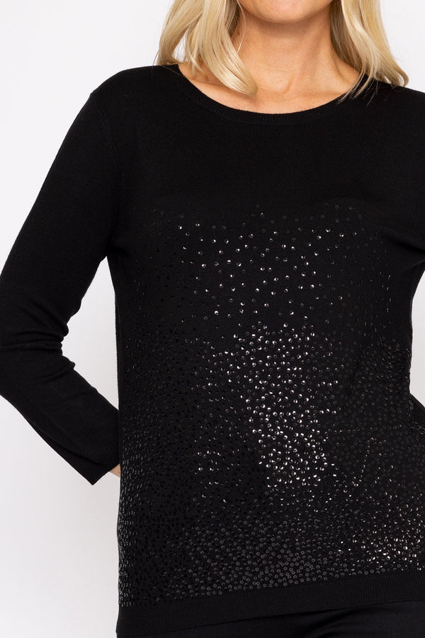 Carraig Donn Sequin Crew Neck 3/4 Sleeve Knit in Black