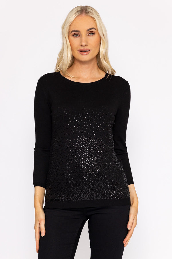 Carraig Donn Sequin Crew Neck 3/4 Sleeve Knit in Black