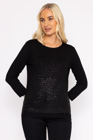 Carraig Donn Sequin Crew Neck 3/4 Sleeve Knit in Black