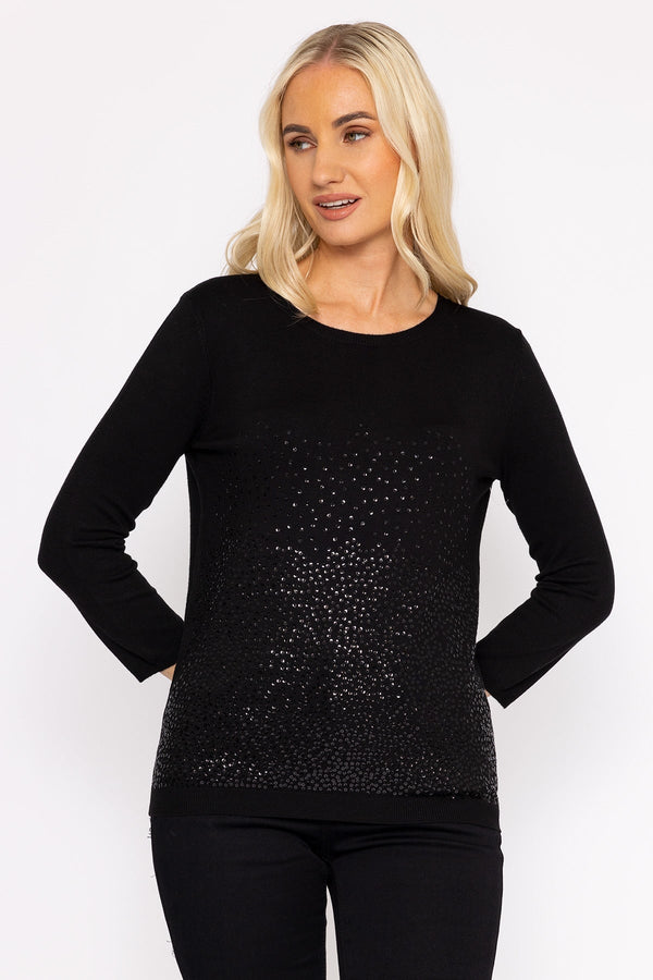 Carraig Donn Sequin Crew Neck 3/4 Sleeve Knit in Black