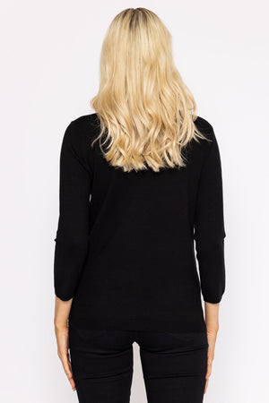 Carraig Donn Sequin Crew Neck 3/4 Sleeve Knit in Black