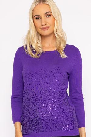 Carraig Donn Sequin Crew Neck 3/4 Sleeve Knit in Purple