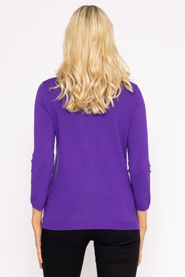 Carraig Donn Sequin Crew Neck 3/4 Sleeve Knit in Purple