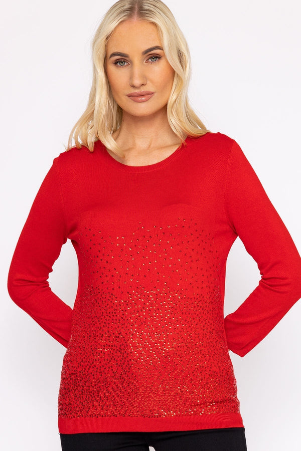 Carraig Donn Sequin Crew Neck 3/4 Sleeve Knit in Red