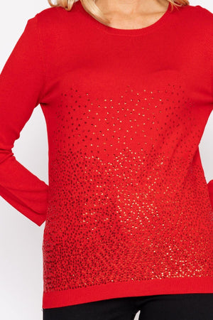 Carraig Donn Sequin Crew Neck 3/4 Sleeve Knit in Red
