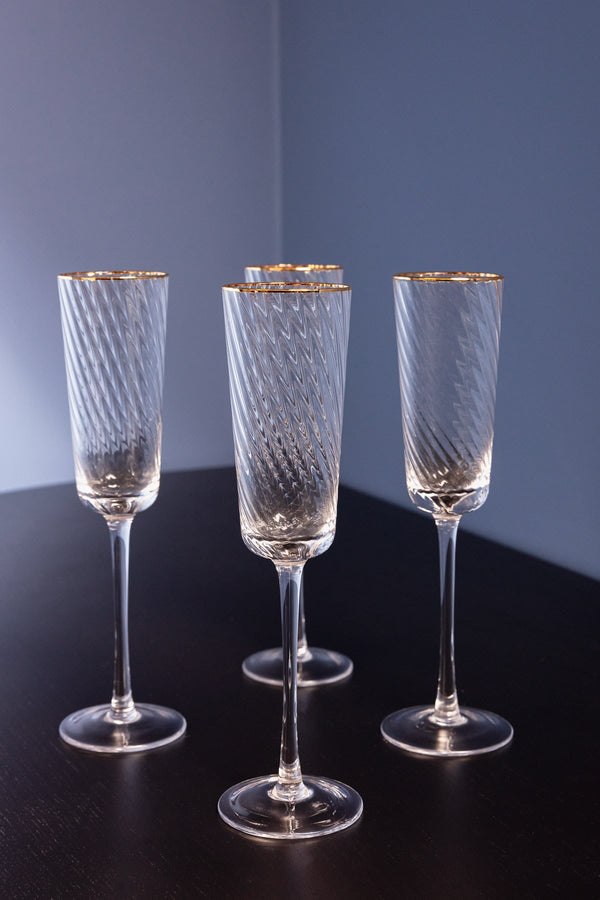 Carraig Donn Set of 4 Gold Trimmed Champagne Flutes