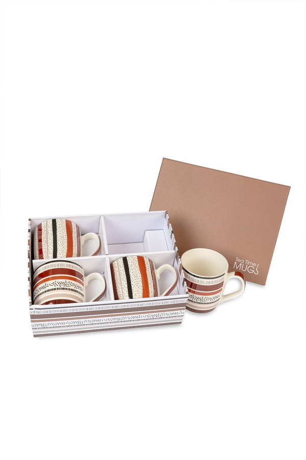 Carraig Donn Set Of 4 Striped Brown Mugs