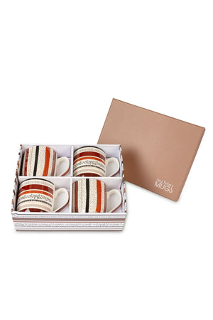 Carraig Donn Set Of 4 Striped Brown Mugs