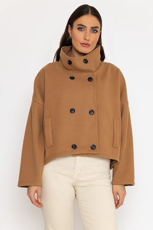 Carraig Donn Short Funnel Neck Jacket in Camel