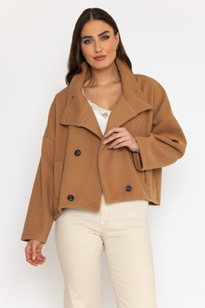 Carraig Donn Short Funnel Neck Jacket in Camel