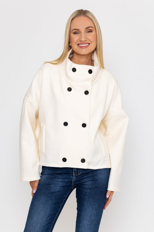 Short Funnel Neck Jacket in White