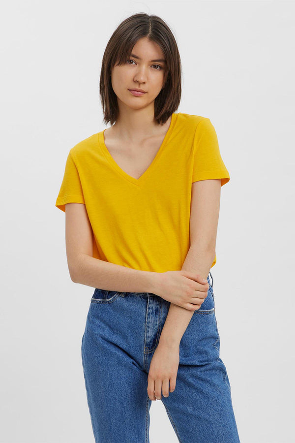 Carraig Donn Short Sleeve V-Neck Top in Yellow