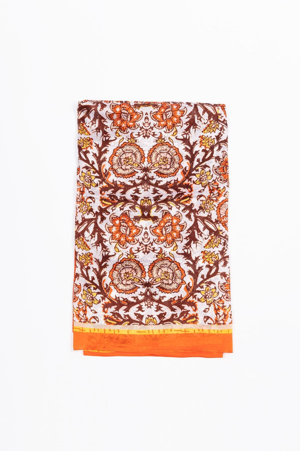 Carraig Donn Silk Blend Floral Scarf in Orange