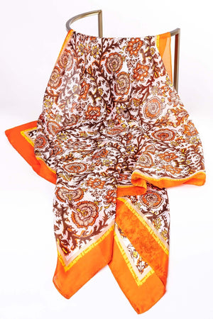 Carraig Donn Silk Blend Floral Scarf in Orange