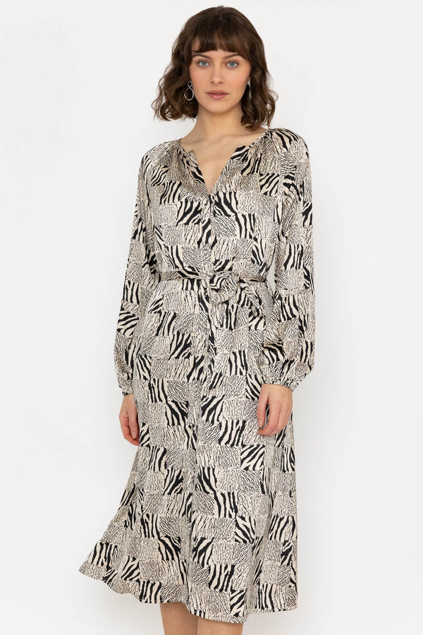Carraig Donn Silky V Neck Midi Dress in Mono Print