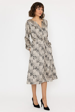 Carraig Donn Silky V Neck Midi Dress in Mono Print
