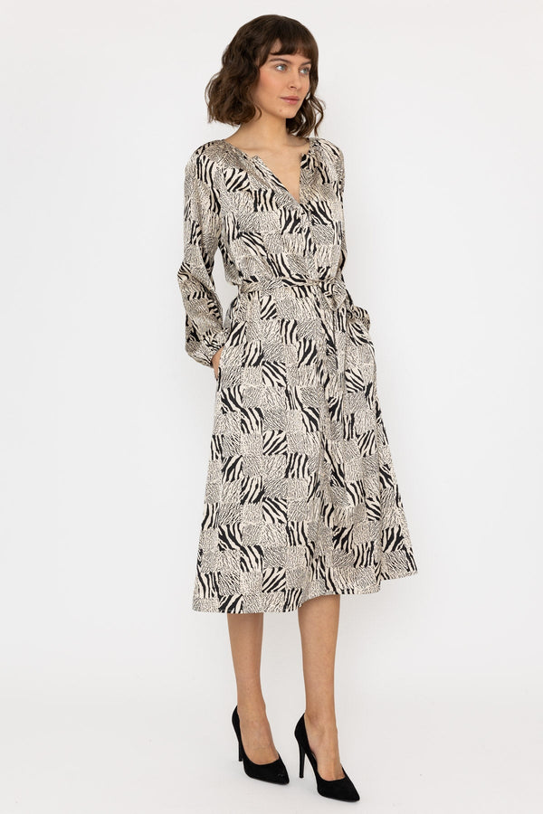 Carraig Donn Silky V Neck Midi Dress in Mono Print