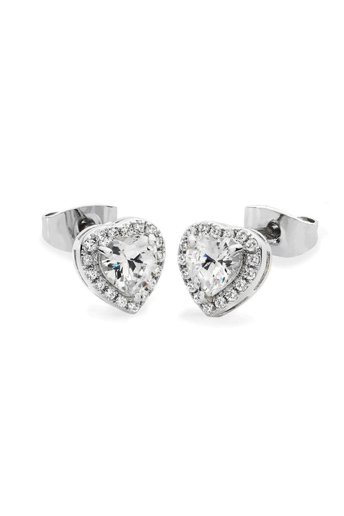 Silver Diamante Heart Earrings