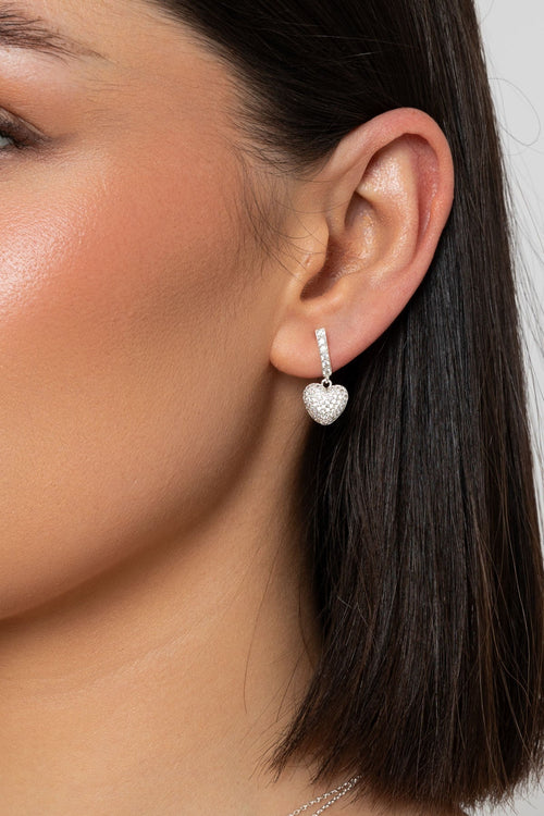 Silver Heart Drop Earrings
