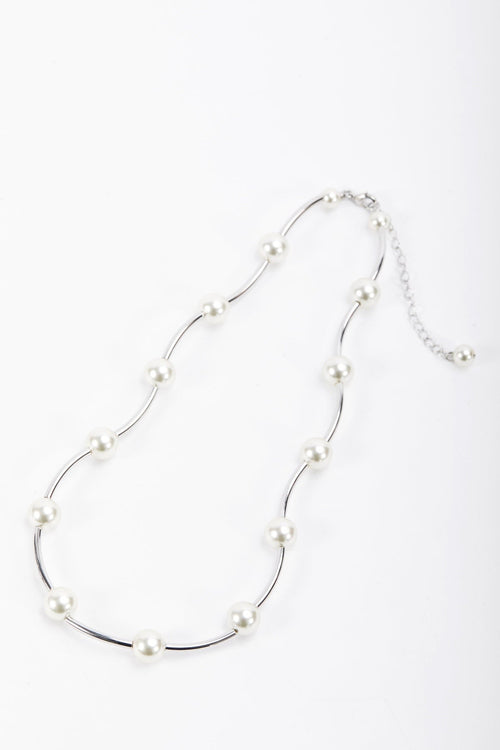 Silver Tone Curved Pearl Necklace