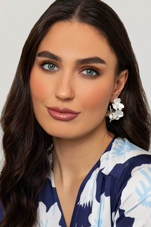 Silver Tone Flowers Earrings
