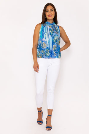 Carraig Donn Sleeveless Halter Top in Blue Print