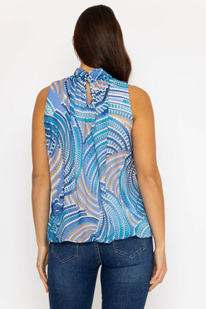 Carraig Donn Sleeveless Halter Top in Blue Print