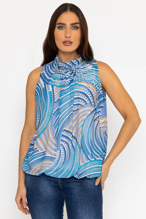 Carraig Donn Sleeveless Halter Top in Blue Print