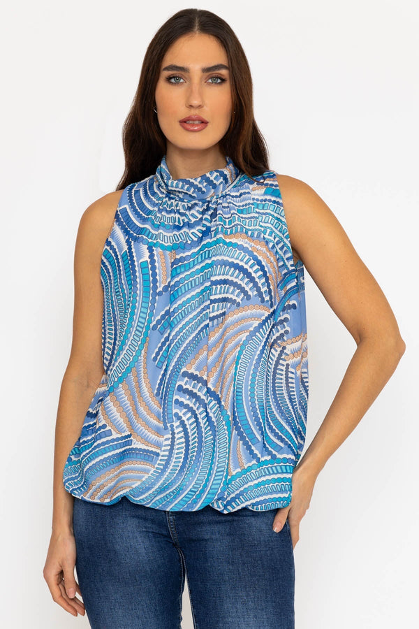 Carraig Donn Sleeveless Halter Top in Blue Print