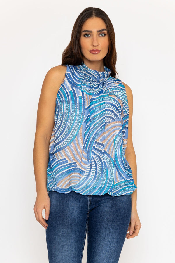 Carraig Donn Sleeveless Halter Top in Blue Print