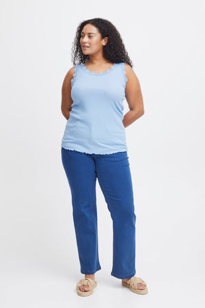 Carraig Donn Sleeveless Lace Trim Blue Top