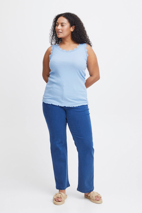 Carraig Donn Sleeveless Lace Trim Blue Top
