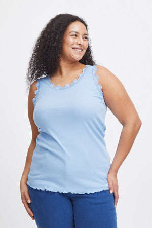 Carraig Donn Sleeveless Lace Trim Blue Top