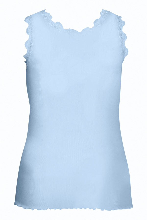 Carraig Donn Sleeveless Lace Trim Blue Top