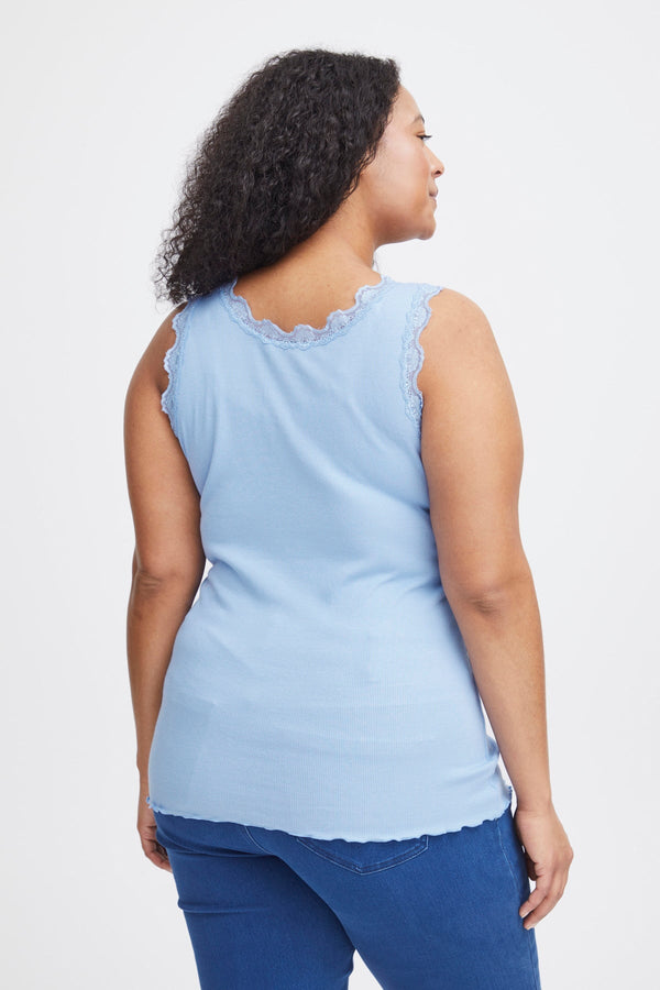 Carraig Donn Sleeveless Lace Trim Blue Top